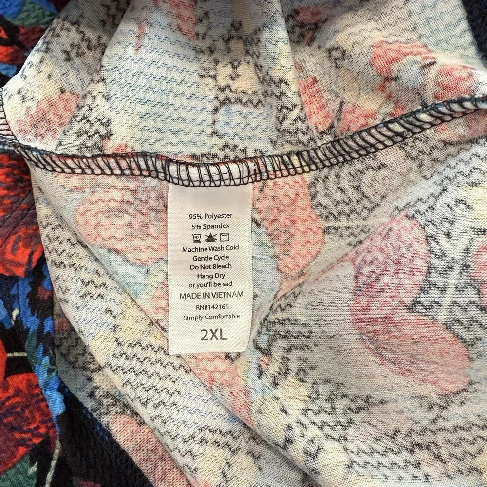 LuLaRoe Red Blue Colorful Floral Pockets Stretch Amelia Dress Size 2X‎